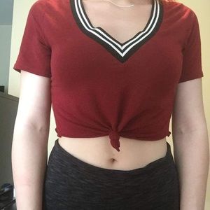 Red v neck crop top